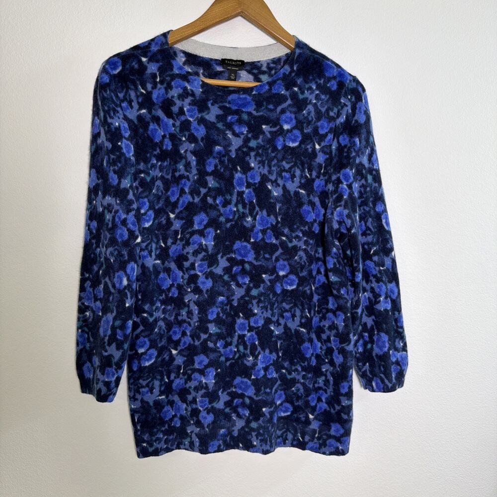 TALBOTS 100% Cashmere Watercolor Floral Sweater Women's XL luxury